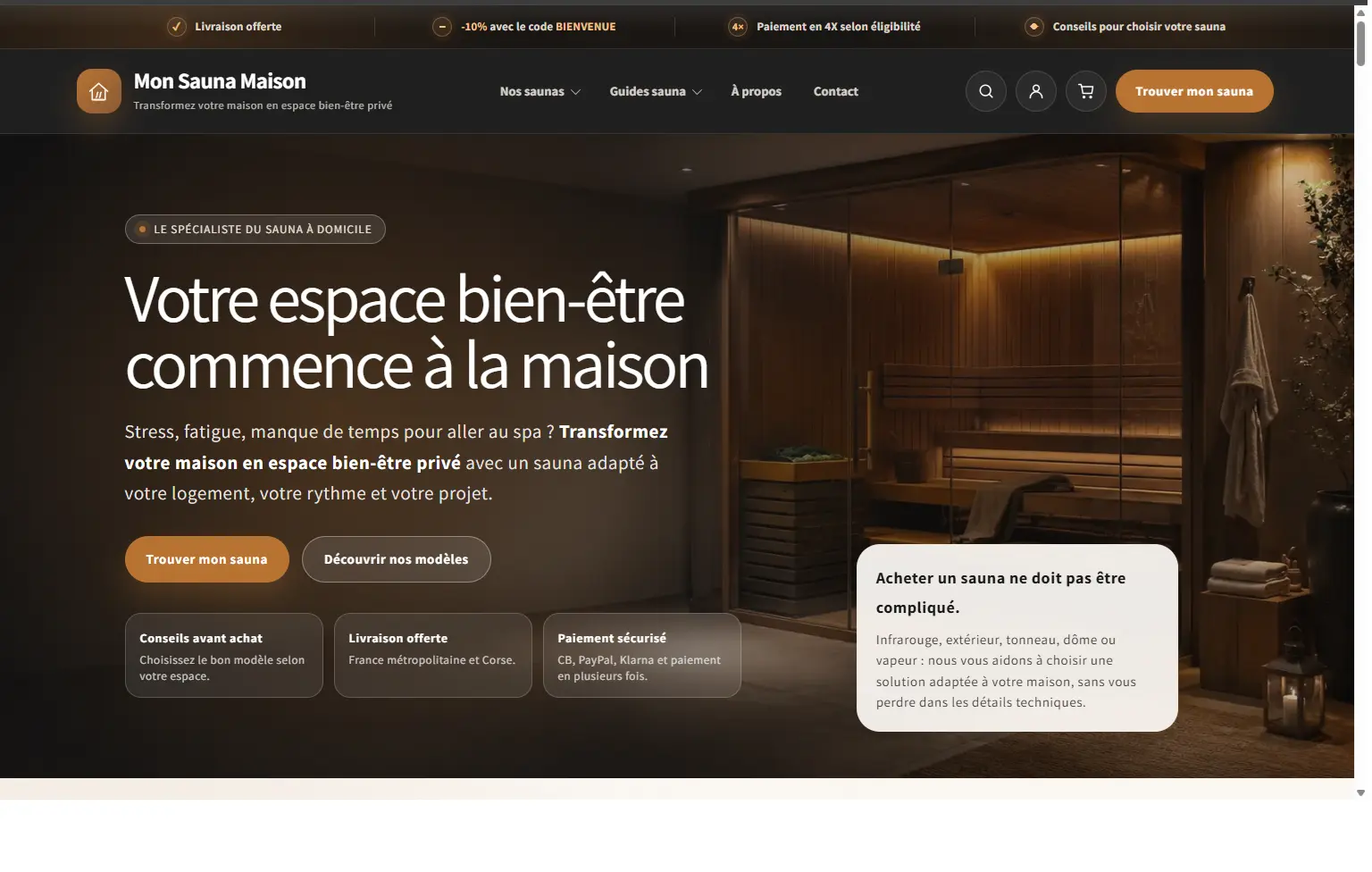 Capture d’écran de la boutique Shopify Mon Sauna Maison conçue et exploitée par MKB Digital
